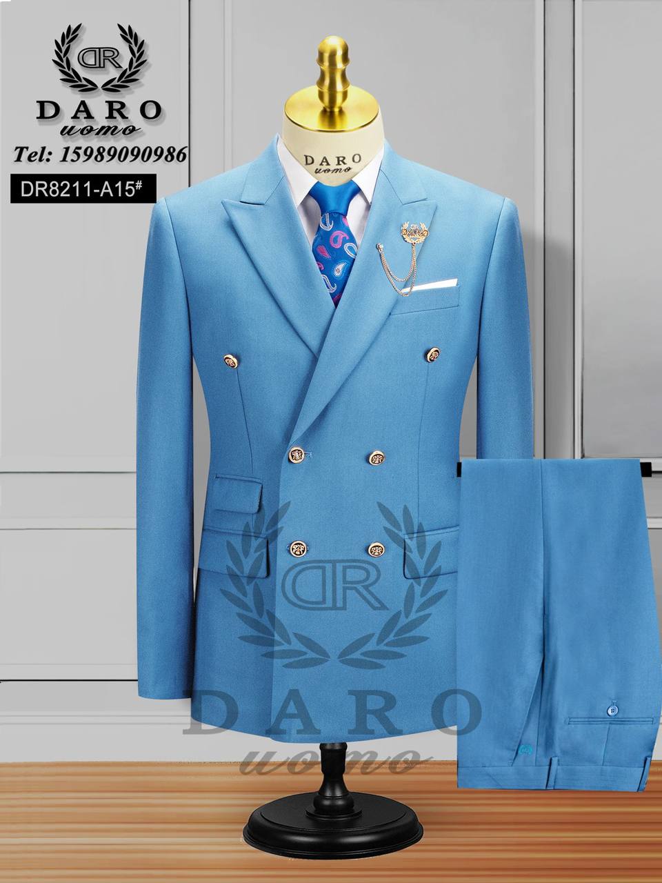 Sky blue double-breasted DARO suit